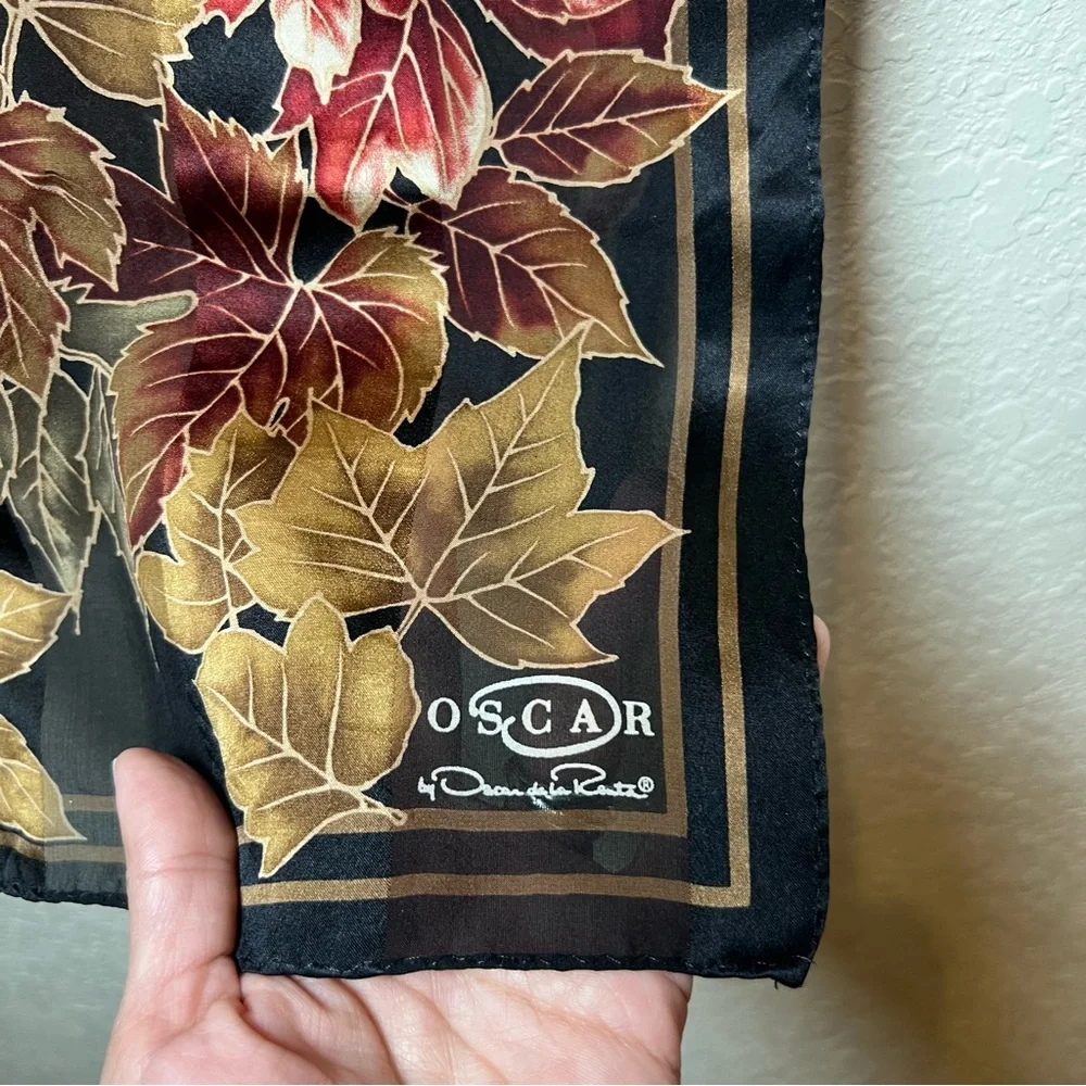 Oscar de la Renta vintage autumn leaves foliage sheer silk classic elegant scarf
